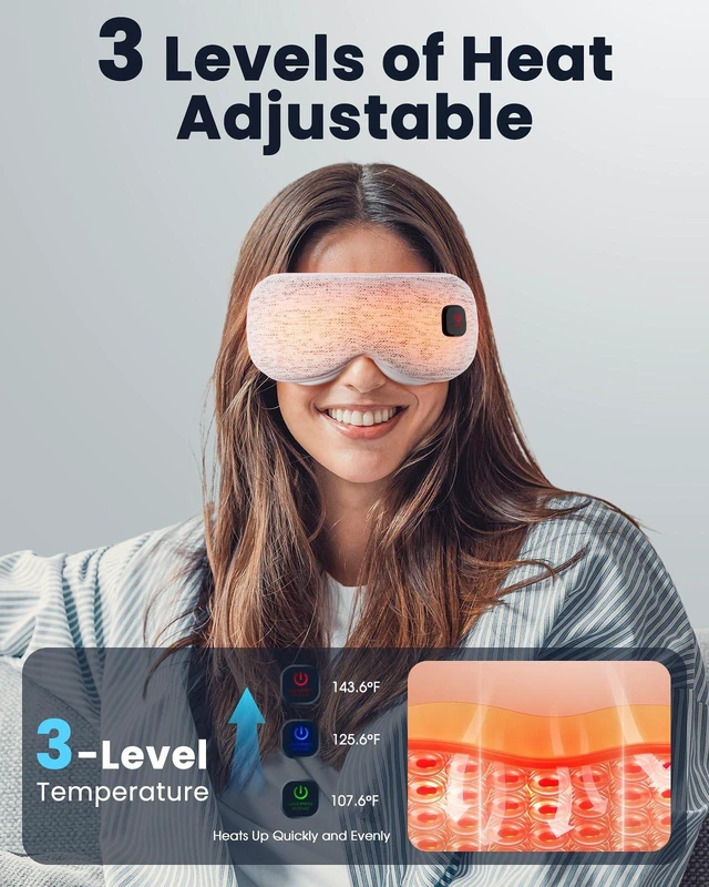 Alt view image 9 of 14 - Cordless Rechargeable Heated Eye Mask for Dry Eye with 2 Replaceable Shells | 3 Heat Levels, 1000mAh Rechargeable, Eye Relief, Improved Sleep, Eye Heating Pad for Travel, Gray