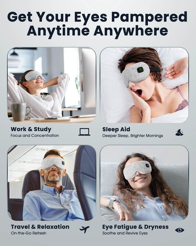Alt view image 13 of 14 - Cordless Rechargeable Heated Eye Mask for Dry Eye with 2 Replaceable Shells | 3 Heat Levels, 1000mAh Rechargeable, Eye Relief, Improved Sleep, Eye Heating Pad for Travel, Gray