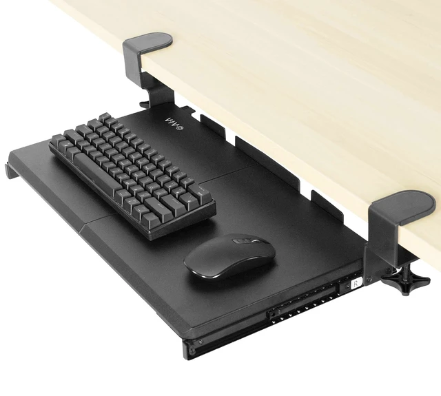 Alt view image 8 of 14 - Black Clamp-on 20 x 11 in Keyboard Tray, MOUNT-KB05ES | Small Under Desk Keyboard & Mouse Tray for Typing, Slide Out Platform, Extra Sturdy C-Clamp Mount System, Computer Drawer