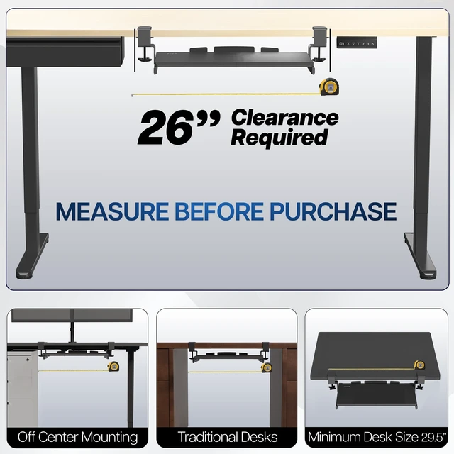 Alt view image 10 of 14 - Black Clamp-on 20 x 11 in Keyboard Tray, MOUNT-KB05ES | Small Under Desk Keyboard & Mouse Tray for Typing, Slide Out Platform, Extra Sturdy C-Clamp Mount System, Computer Drawer