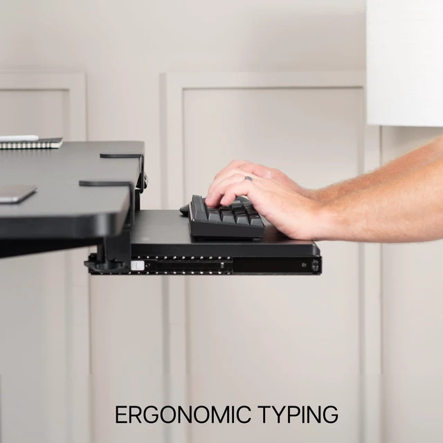 Alt view image 14 of 14 - Black Clamp-on 20 x 11 in Keyboard Tray, MOUNT-KB05ES | Small Under Desk Keyboard & Mouse Tray for Typing, Slide Out Platform, Extra Sturdy C-Clamp Mount System, Computer Drawer