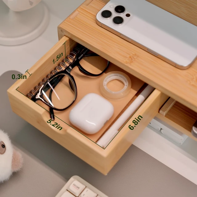 Alt view image 11 of 14 - Bamboo Monitor Stand Riser with Drawer | Ergonomic Computer Riser for Desk with Cable Management & Storage Organizer, Wood Monitor Stand for Home Office
