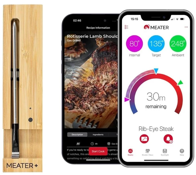 Alt view image 8 of 14 - Plus Smart Meat Thermometer, Honey, Bluetooth, 165ft, Grill & Oven | 165ft Bluetooth range for BBQ, grill, oven, smoker, air fryer, kitchen. Great for steak, chicken, turkey. Recipes in app.