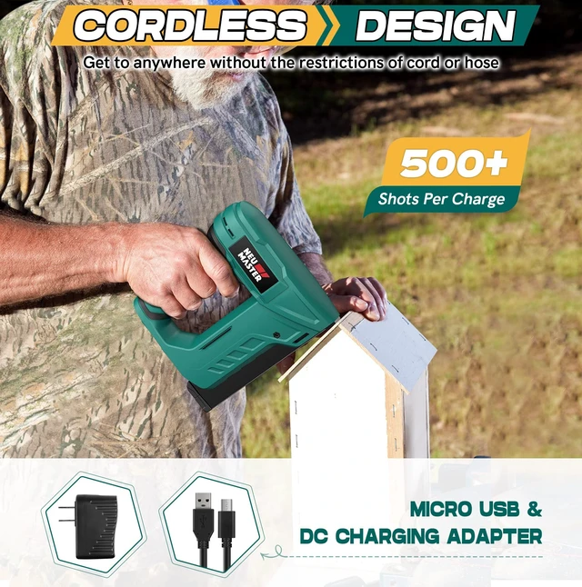 Alt view image 10 of 14 - Electric Staple Gun for Wood - Cordless Stapler Gun with T50 Staples, USB Charger, Heavy Duty Satple Gun for Upholstering, Crafts, DIY, Carpentry, Material Repair