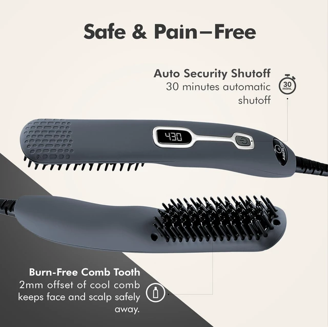 Alt view image 11 of 14 - EDC - Premium Beard Straightener Brush - Professional Heated Straightening Comb and Grooming Kit for Men (Gray)