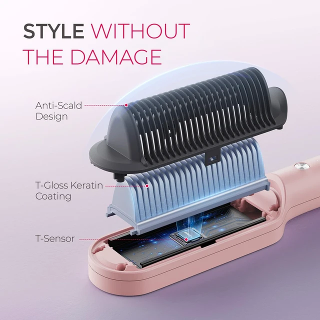 Alt view image 12 of 14 - Ring Hair Straightener Brush, 2-in-1 Straightening Brush & Hot Comb | 20s Fast Heat, 5 Temp Settings & Anti-Scald, Perfect for Professional Salon at Home, Sakura Pink