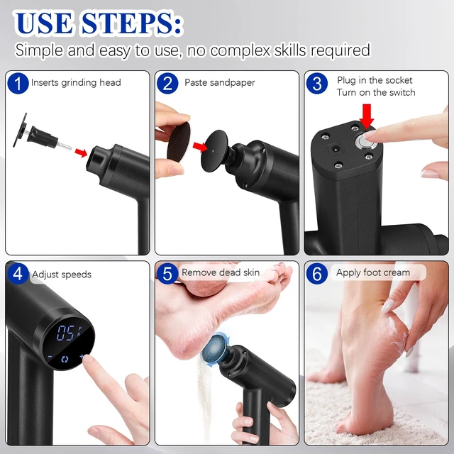 Alt view image 12 of 14 - Upgraded Electric Callus Remover for Feet 4500rpm, Adjustable Speed Electric Foot Callus Remover Foot Sander Grinder Pedicure File for Women Men Dead Skin Cracked Heels (Black)