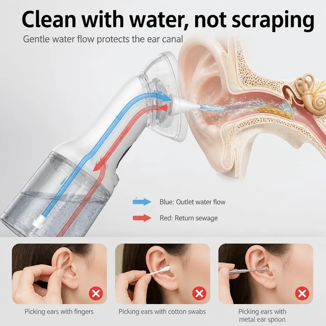 Alt view image 11 of 14 - Electric Ear Wax Removal Kit - Safe & Gentle Waxy Ear Cleaner Tool with 4 Pressure Settings, LED Display, IPX7 Waterproof & Dual-Chamber Design for Upgraded Ear Irrigation and Personal Ear Care