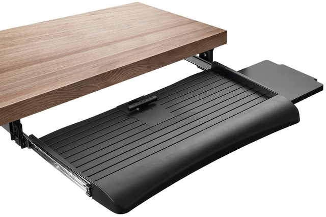 Alt view image 9 of 14 - Keyboard Tray Under Desk with Adjustable Mouse Platform Easy-Glide Sliding Drawer Under Desk Slide Out Ergonomic Under Key Board Shelf for Office, Gaming, and Workstations