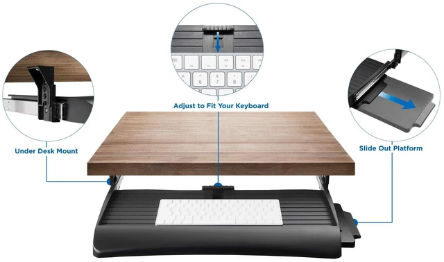 Alt view image 11 of 14 - Keyboard Tray Under Desk with Adjustable Mouse Platform Easy-Glide Sliding Drawer Under Desk Slide Out Ergonomic Under Key Board Shelf for Office, Gaming, and Workstations