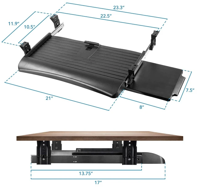 Alt view image 12 of 14 - Keyboard Tray Under Desk with Adjustable Mouse Platform Easy-Glide Sliding Drawer Under Desk Slide Out Ergonomic Under Key Board Shelf for Office, Gaming, and Workstations