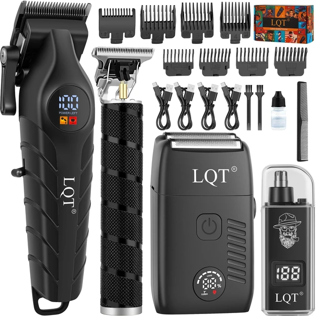 Alt view image 8 of 14 - Men's Professional Cordless Hair Clippers & Trimmer Kit, 4-in-1 Electric Shaver Set with LED Display, Waterproof Body Groomer, Nose Trimmer & T-Blade for Bald Head, Full Barber Kit (Black)
