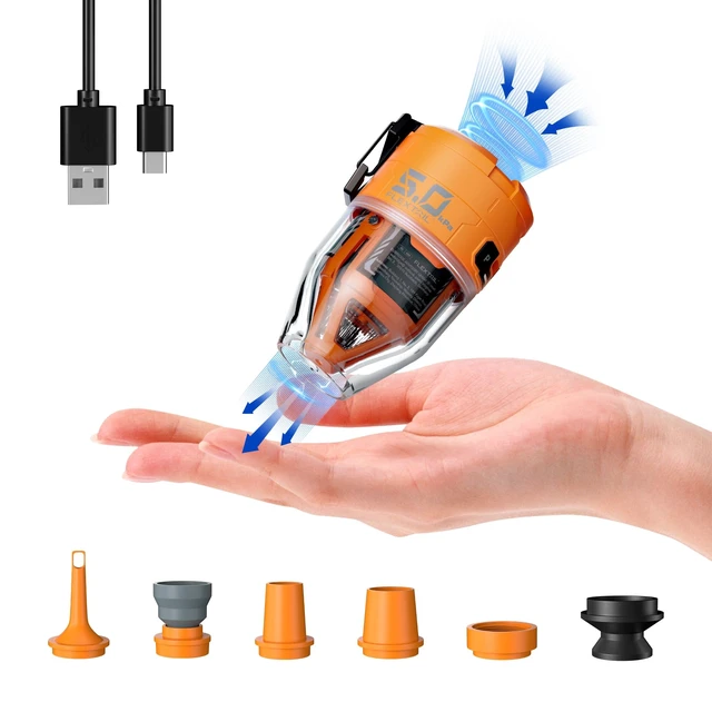 Alt view image 8 of 14 - Air Pump for Inflatables Max Pump 3, 5Kpa Portable Air Pump | 500L/min Air Mattress Pump with Camping Light,Portable Inflator for Inflatable Pillows Swim Rings Air Bed Boats