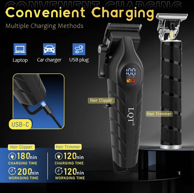 Alt view image 11 of 14 - Men's Professional Cordless Hair Clippers & Trimmer Kit, 4-in-1 Electric Shaver Set with LED Display, Waterproof Body Groomer, Nose Trimmer & T-Blade for Bald Head, Full Barber Kit (Black)