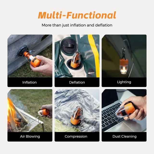 Alt view image 14 of 14 - Air Pump for Inflatables Max Pump 3, 5Kpa Portable Air Pump | 500L/min Air Mattress Pump with Camping Light,Portable Inflator for Inflatable Pillows Swim Rings Air Bed Boats