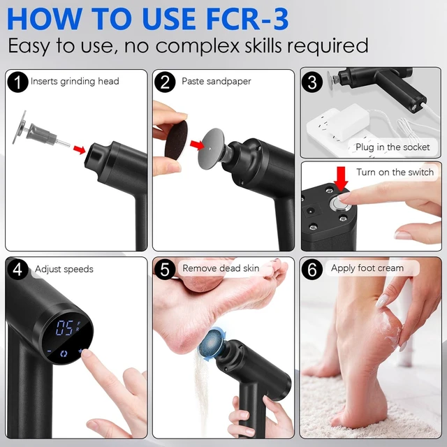 Alt view image 14 of 14 - Upgraded Electric Callus Remover for Feet 4500rpm, Adjustable Speed Professional Electric Foot Sander Grinder Foot File for Calloused Feet Dead Hard Cracked Skin, with 4 Interchangeable Heads (Black)