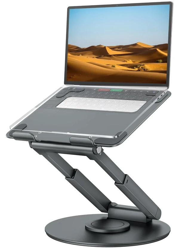Alt view image 8 of 14 - Telescopic Laptop Stand for Desk with 360° Swivel Base, Sit to Stand, Height Adjustable, Portable Riser Holder for Good Posture, Compatible with MacBook Pro, All Laptops 10-17"-Gray
