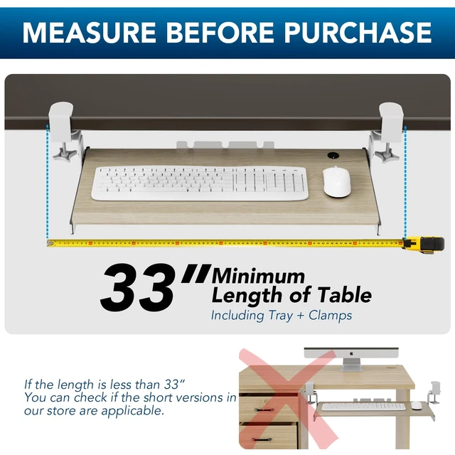 Alt view image 12 of 14 - Keyboard Tray Under Desk Pull Out with Extra Sturdy C Clamp Mount System, 27.3 (32.5 inch Including Clamps) x 11 Inch Slide-Out Platform Computer Drawer for Typing Grain