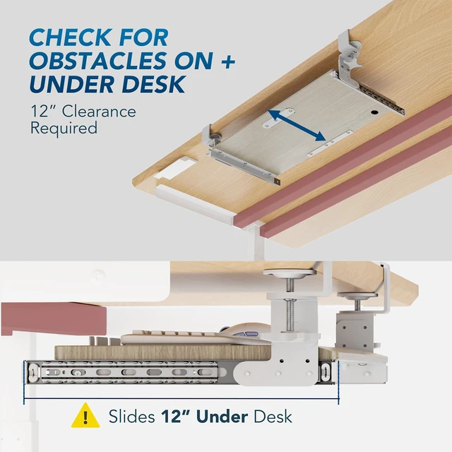 Alt view image 13 of 14 - Keyboard Tray Under Desk Pull Out with Extra Sturdy C Clamp Mount System, 27.3 (32.5 inch Including Clamps) x 11 Inch Slide-Out Platform Computer Drawer for Typing Grain