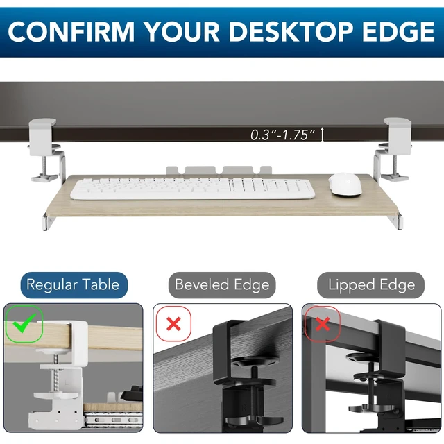 Alt view image 14 of 14 - Keyboard Tray Under Desk Pull Out with Extra Sturdy C Clamp Mount System, 27.3 (32.5 inch Including Clamps) x 11 Inch Slide-Out Platform Computer Drawer for Typing Grain
