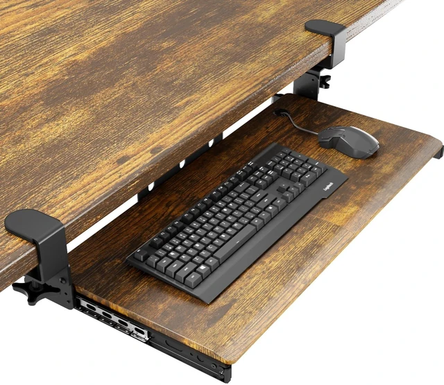 Alt view image 8 of 14 - Keyboard Tray Under Desk Pull Out with Extra Sturdy C Clamp Mount System, 27.3 (32.5 inch Including Clamps) x 11 Inch Slide-Out Platform Computer Drawer for Typing Vintage AX01WG02