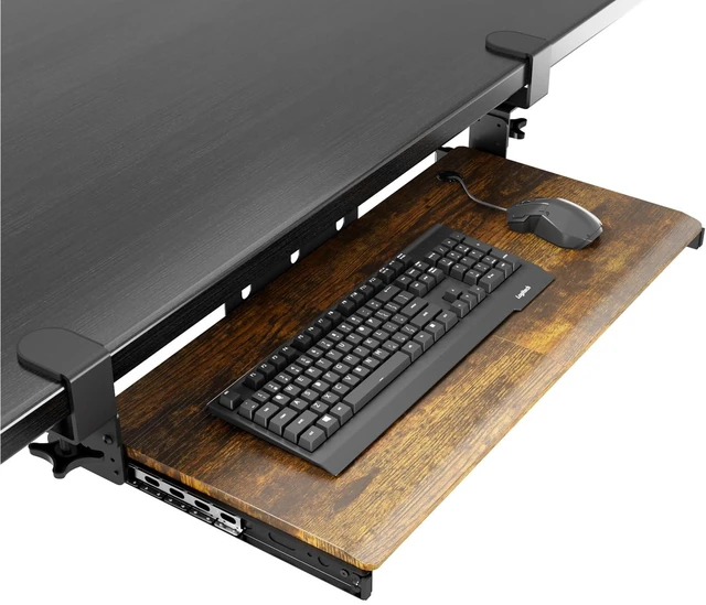 Alt view image 9 of 14 - Keyboard Tray Under Desk Pull Out with Extra Sturdy C Clamp Mount System, 27.3 (32.5 inch Including Clamps) x 11 Inch Slide-Out Platform Computer Drawer for Typing Vintage AX01WG02