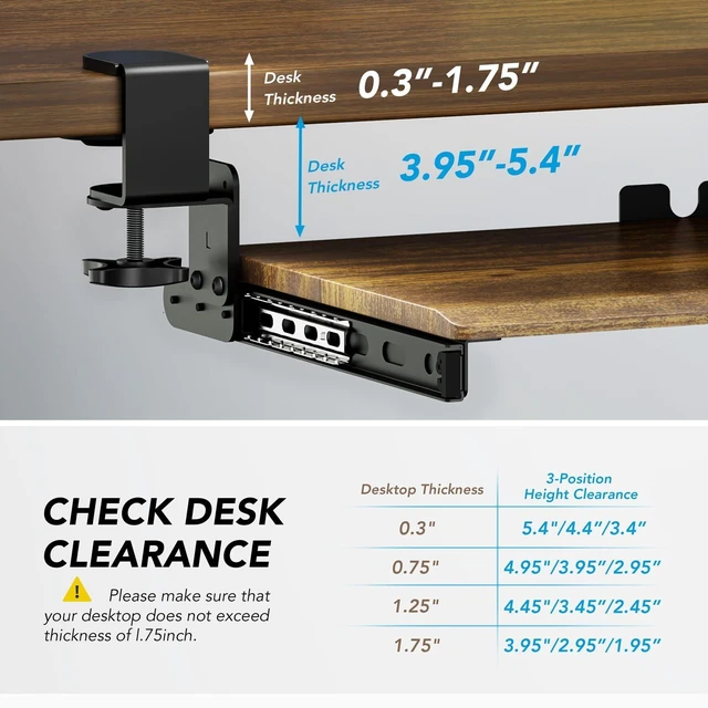 Alt view image 11 of 14 - Keyboard Tray Under Desk Pull Out with Extra Sturdy C Clamp Mount System, 27.3 (32.5 inch Including Clamps) x 11 Inch Slide-Out Platform Computer Drawer for Typing Vintage AX01WG02