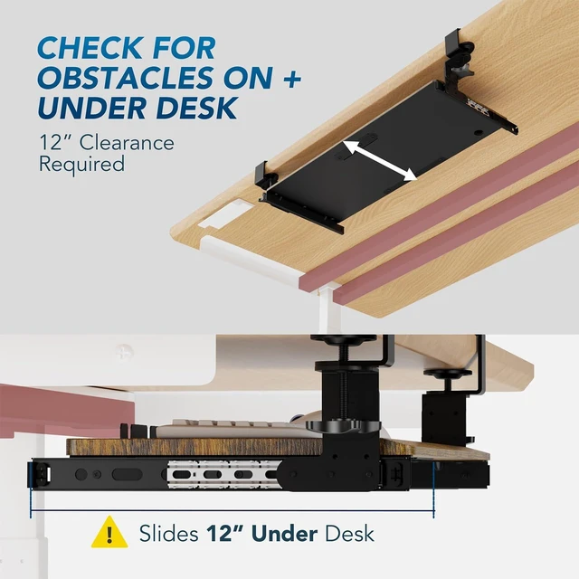 Alt view image 13 of 14 - Keyboard Tray Under Desk Pull Out with Extra Sturdy C Clamp Mount System, 27.3 (32.5 inch Including Clamps) x 11 Inch Slide-Out Platform Computer Drawer for Typing Vintage AX01WG02
