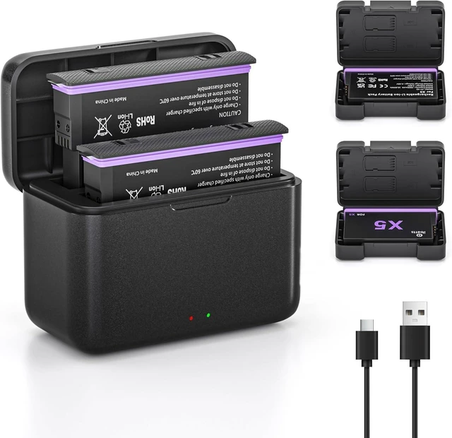 Main image of 2-Pack Battery and Fast Charger Box for Insta360 X5, 2800mAh Replacement Batteries Pack and Dual Channel Fast Charging Portable Case for Insta 360 X5 Action Camera(Battery*2 and Charger*1)