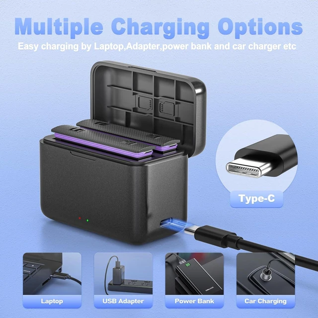 Alt view image 6 of 7 - 2-Pack Battery and Fast Charger Box for Insta360 X5, 2800mAh Replacement Batteries Pack and Dual Channel Fast Charging Portable Case for Insta 360 X5 Action Camera(Battery*2 and Charger*1)