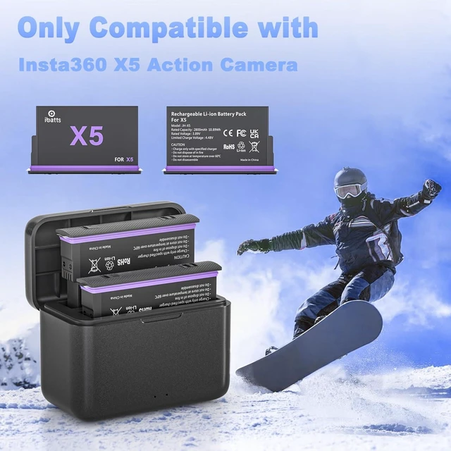 Alt view image 7 of 7 - 2-Pack Battery and Fast Charger Box for Insta360 X5, 2800mAh Replacement Batteries Pack and Dual Channel Fast Charging Portable Case for Insta 360 X5 Action Camera(Battery*2 and Charger*1)