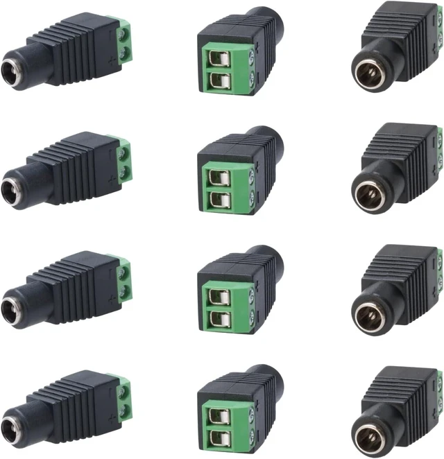 Main image of Female DC Power Connectors, 12V DC 5.5mm x 2.1mm to Screw Terminal Jack Adapter for LED Strip, CCTV Security Camera Cable Wire Ends Plug (100)