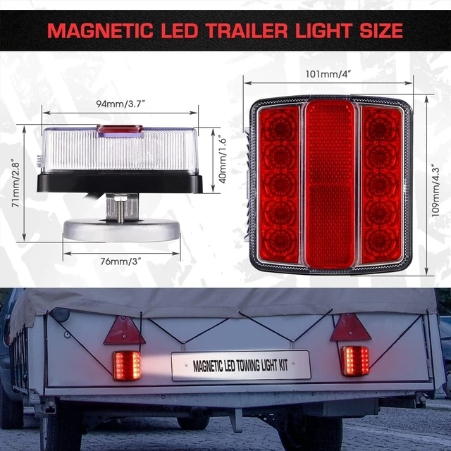 Alt view image 4 of 7 - Magnetic LED Trailer Towing Light Kit, 24ft Cable with 7 pin plug, IP68 Waterproof, DOT Approved