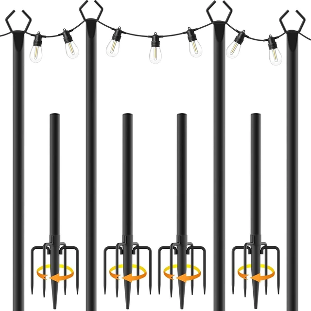 Main image of 10Ft String Light Poles 4 Pack,Light Poles for Outside Lights,Outdoor with Fence Brackets Hanging Lights,Metal Stand Deck Patio Backyard