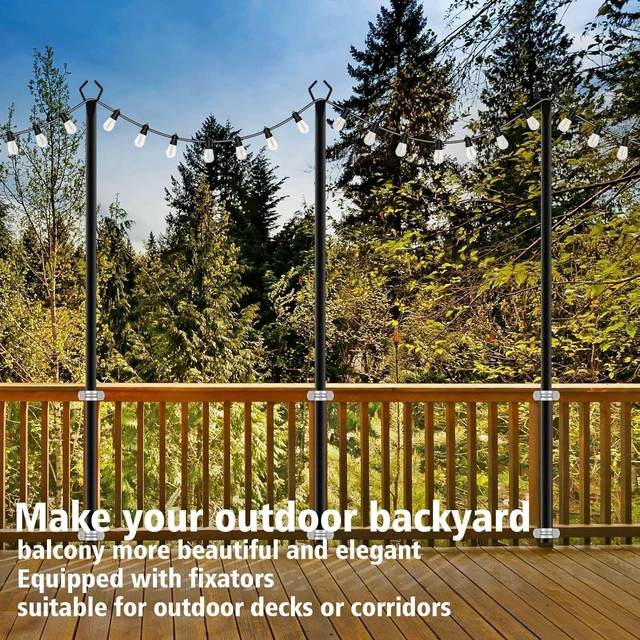 Alt view image 4 of 7 - 10Ft String Light Poles 4 Pack,Light Poles for Outside Lights,Outdoor with Fence Brackets Hanging Lights,Metal Stand Deck Patio Backyard