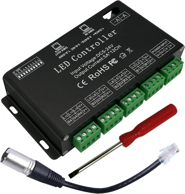 Main image of 12 Channel DMX Decoder RGB Controller 60A PWM DMX512 Dimmer Driver for RGB Light Strip and LED Module Light DC12V-24V