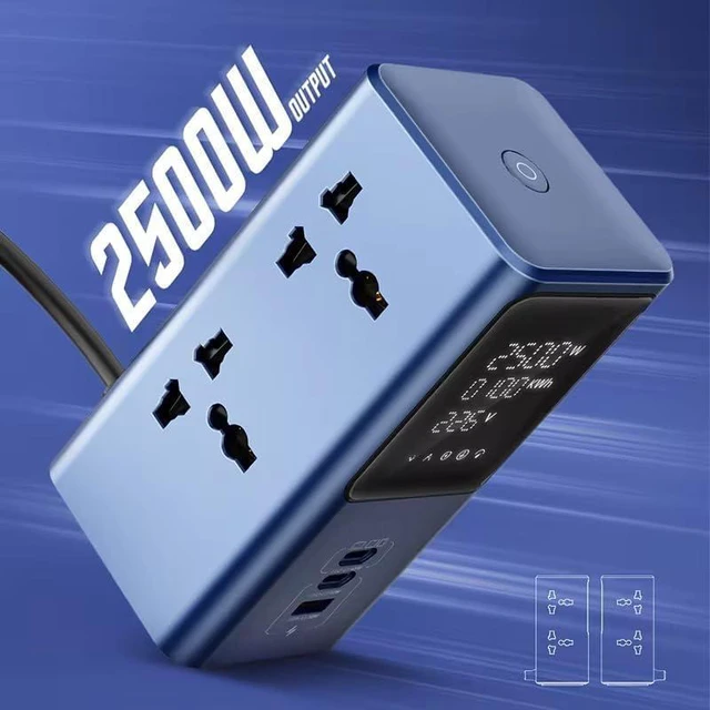 Alt view image 3 of 7 - Power Strip Tower with LED Display, Multi-Outlet USB Charging Station, 2 USB-C Ports, Travel Compatible with European and UK Plug for Phone Computer