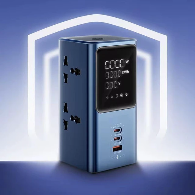 Alt view image 5 of 7 - Power Strip Tower with LED Display, Multi-Outlet USB Charging Station, 2 USB-C Ports, Travel Compatible with European and UK Plug for Phone Computer