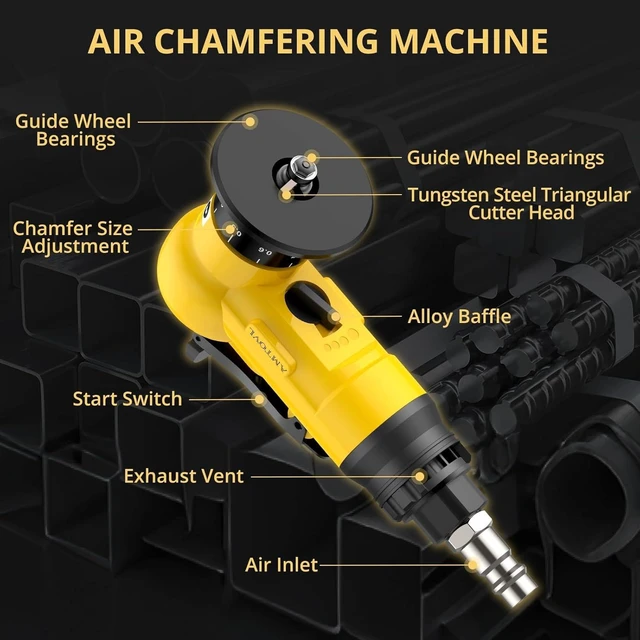 Alt view image 3 of 7 - Pneumatic Chamfering Tool - Mini Air Chamfer Tool with 10 C-Angle & 10 R-Angle Blades, 45° 30000 RPM Chamfering Tool for Metal and Wood with 1/4" Air Inlet