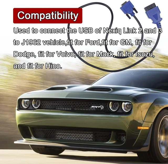 Alt view image 2 of 6 - 16 Pin OBD2 Cable Adapter Compatible with USB Link 2 & 3 J1962 Diagnostic Cable for Ford, GM, Dodge, Volvo, Mack, Isuzu, Hino 493113