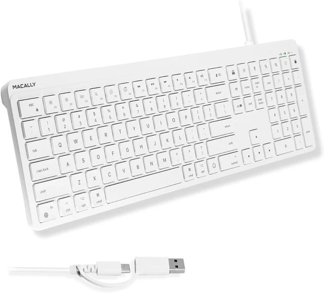 Main image of USB C Wired Keyboard for Mac (USB C + USB A) Full Size Keyboard with 22 Shortcuts, Quiet Typing, for MacBook, iMac, Mac mini, iPad White