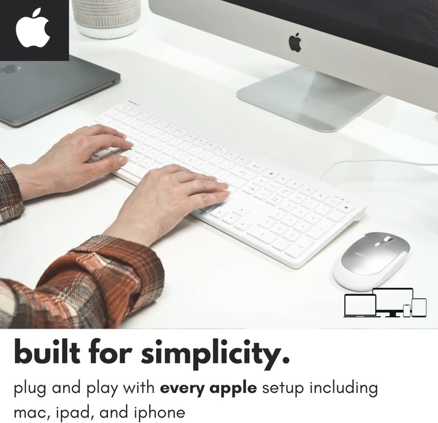 Alt view image 2 of 7 - USB C Wired Keyboard for Mac (USB C + USB A) Full Size Keyboard with 22 Shortcuts, Quiet Typing, for MacBook, iMac, Mac mini, iPad White