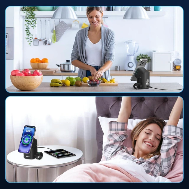 Alt view image 7 of 7 - 6-in-1 Charging Station, Desktop Charger with QI2 15W Wireless & 65W USB-C Hub, 3 USB-C + USB-A, Smart Power for iPhone, Android, Earbuds, Watch, Laptop for Office Desk & Nightstand (Desert)