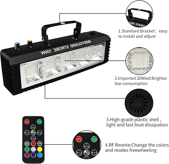 Alt view image 2 of 7 - Strobe Stage Lights Sound Activated, Led Strobe Light 100W, Halloween Light Effect with Remote Control, Professional DJ Party Lights for Banquet Host