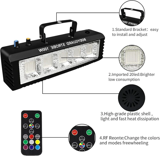 Alt view image 4 of 7 - Strobe Stage Lights Sound Activated, Led Strobe Light 100W, Halloween Light Effect with Remote Control, Professional DJ Party Lights for Banquet Host