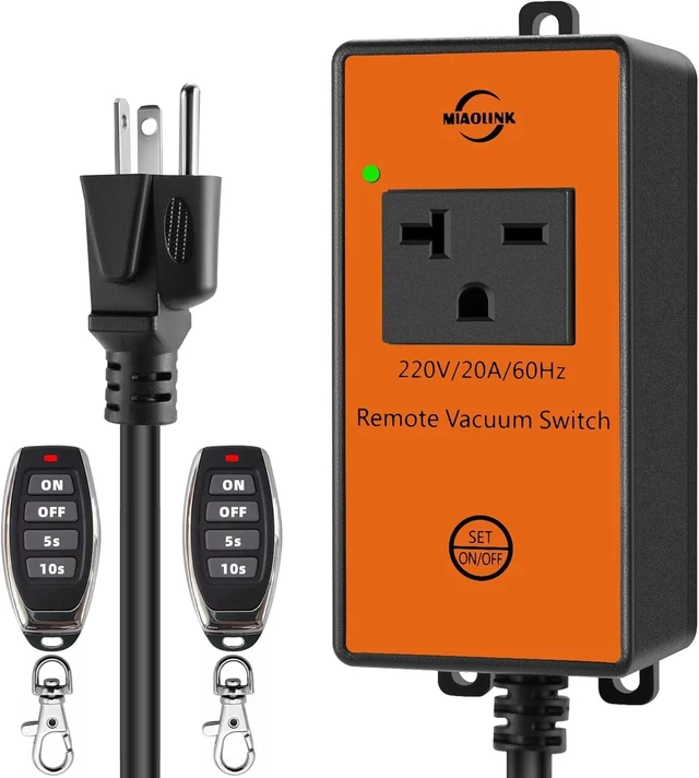 Main image of 220v Automatic Remote Vacuum Switch Wireless Remote for Dust Collector and Table Saw Tools Starter Outlet Switch, 5S 10S Delay OFF(Battery Included)