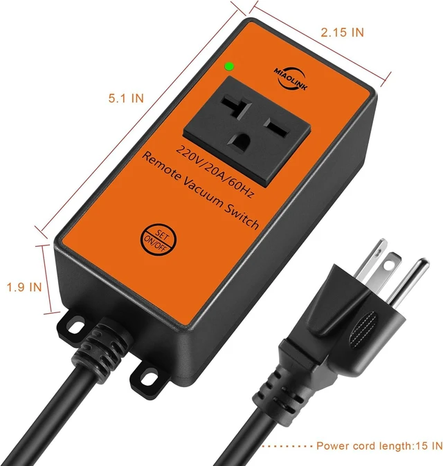 Alt view image 6 of 7 - 220v Automatic Remote Vacuum Switch Wireless Remote for Dust Collector and Table Saw Tools Starter Outlet Switch, 5S 10S Delay OFF(Battery Included)