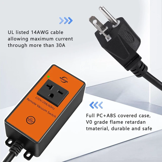 Alt view image 5 of 7 - 220v Automatic Remote Vacuum Switch Wireless Remote for Dust Collector and Table Saw Tools Starter Outlet Switch, 5S 10S Delay OFF(Battery Included)