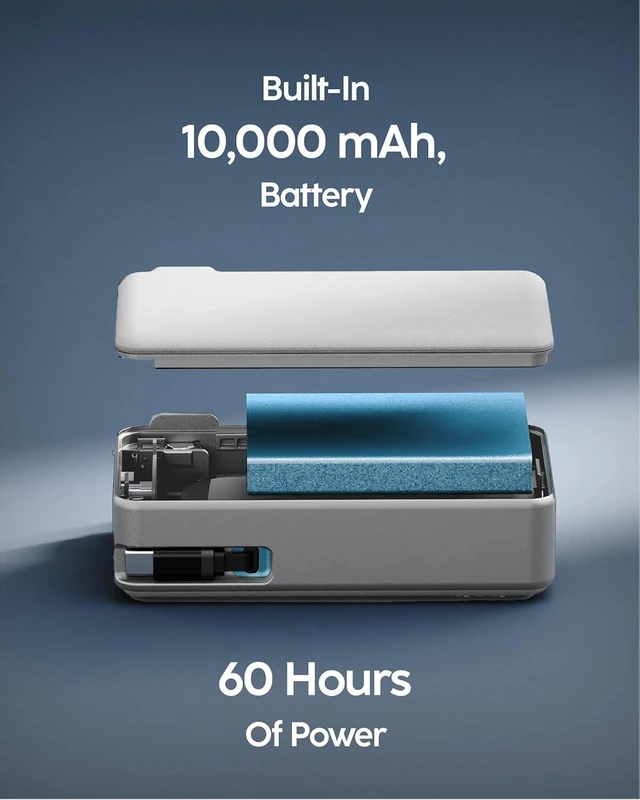 Alt view image 5 of 7 - RetractaCharger 10000mAh Portable Charger Power Bank with 28-Inch Retractable USB-C Cable | Built-in Wall Plug | 30W PD Fast Charging | USB-C & A Ports | Digital Display | Grey
