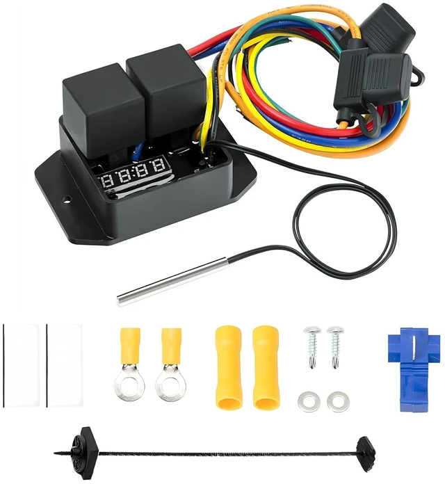 Main image of Digital Thermatic Fan Switch Kit #0444,12V and 24V, Adjustable Temperature Range Digital Electric Thermatic Dual Electric Fan Switch Kit